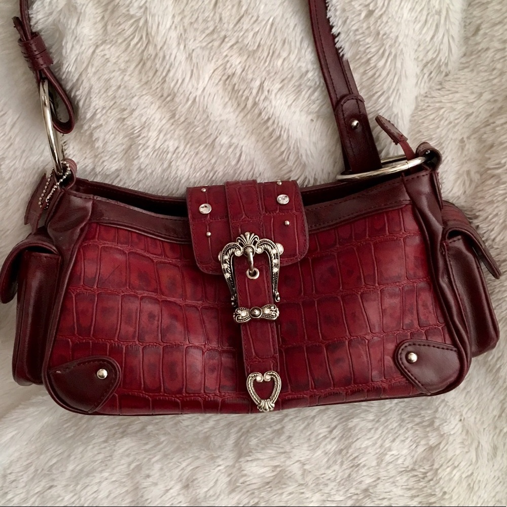 COPY - NWOT M.C. Burgundy silver & rhinestone purse